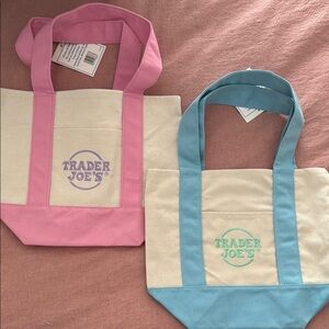 Trader Joe’s Pastel Pink and Blue Canvas Tote Bags Mini